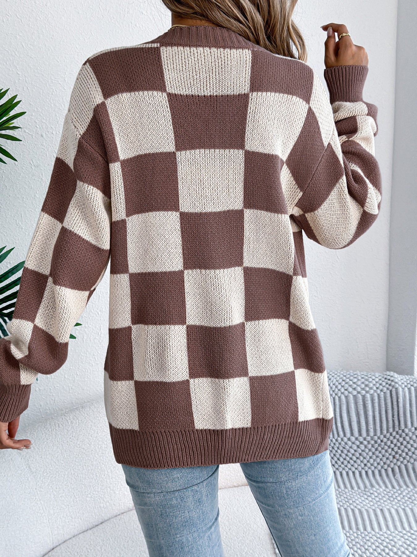 Cardigan Tendance à Carreaux Modernes