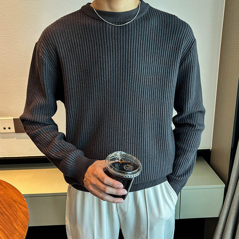 Pull homme épais côtelé à col rond